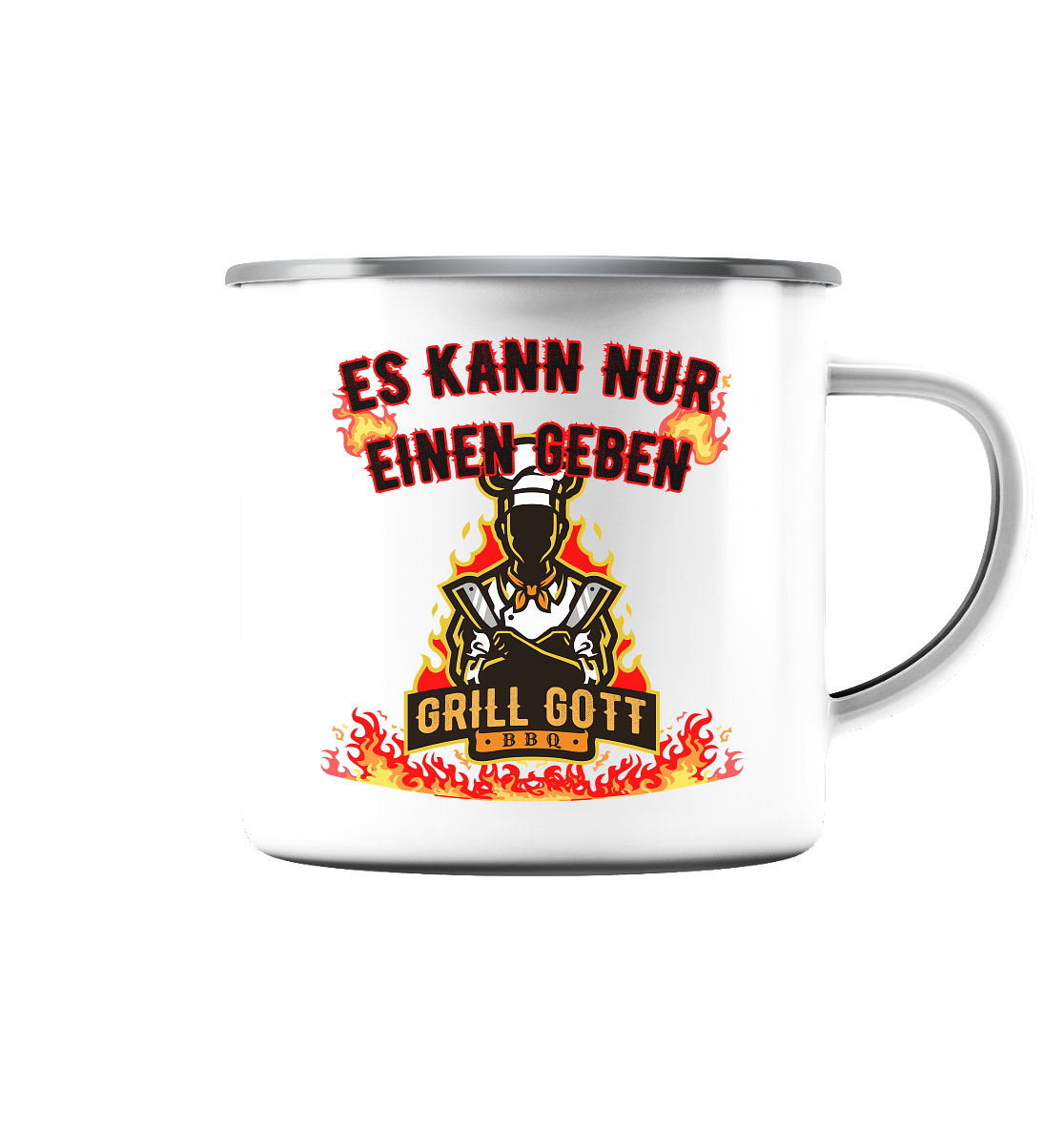 BBQ Grill Gott Es kann nur einen geben - Emaille Tasse