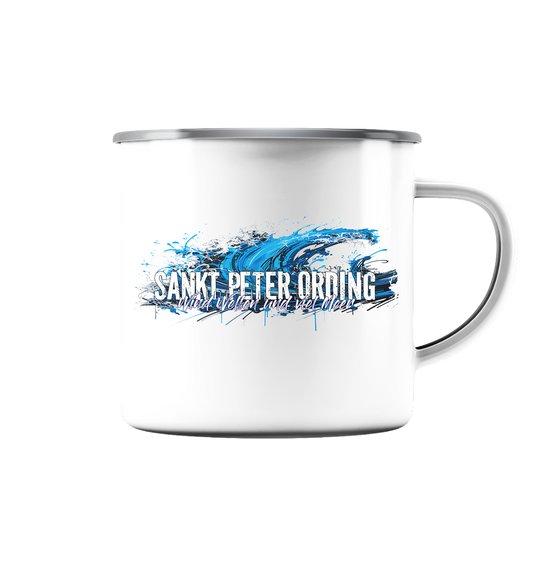 Sankt Peter Ording Wind Wellen und viel Meer - Emaille Tasse (Silber)