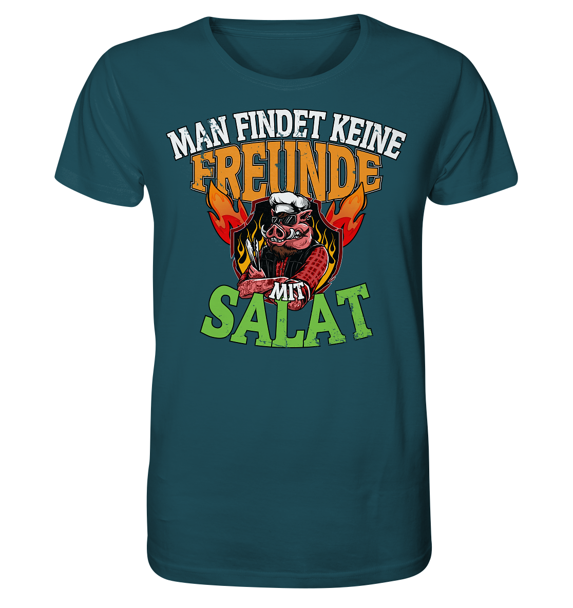 BBQ Man findet keine Freunde mit Salat - Herren Premium Bio T-Shirt