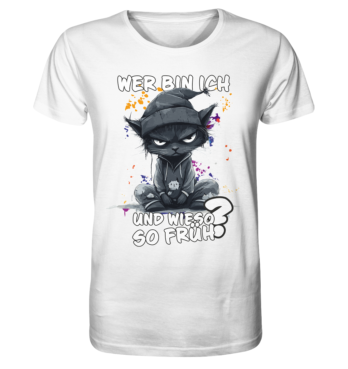 Wer bin ich und wieso so früh Katze - Herren Premium Bio T-Shirt